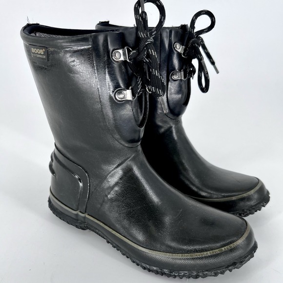 Bogs Shoes - Bogs Urban Farmer Black 2eye Lace Up Womens Waterproof Rain Boots Size 8